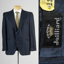 44S Large Vintage Mens 1970s 70 Blue Sharkskin Chalk Stripe Pinstripe Jacket