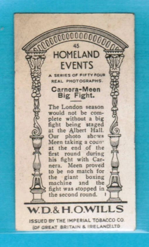 1932 Wills Homeland Events #45 Boxing Primo Carnera  Meen Big Fight (pre-Goudey) - Image 2 of 2