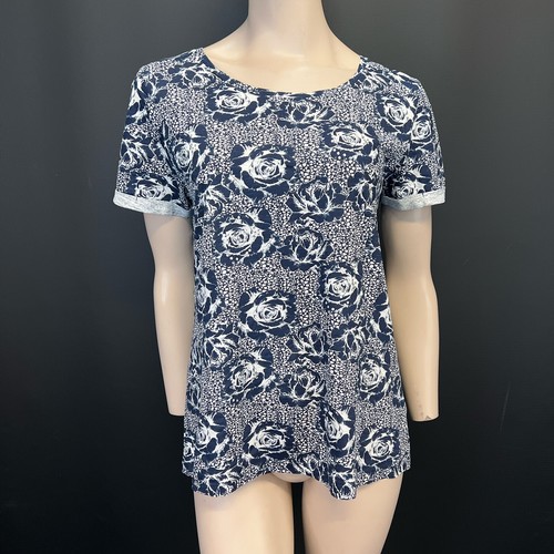 Top donna blu Dorothy Perkins taglia 16 stampa floreale rosa manica corta tondo - Foto 4 di 12