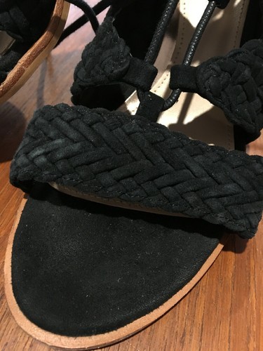 MIMCO Black Plaited Suede Leather Wrap Around Ankle Strappy Block Heels Shoes 38 - Picture 3 of 9