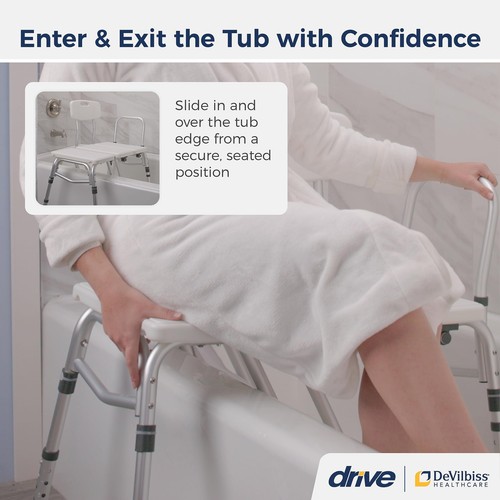 Drive Medical Splash Defense Tub Transfer Bench for Bathtub with Curtain White - Picture 2 of 7
