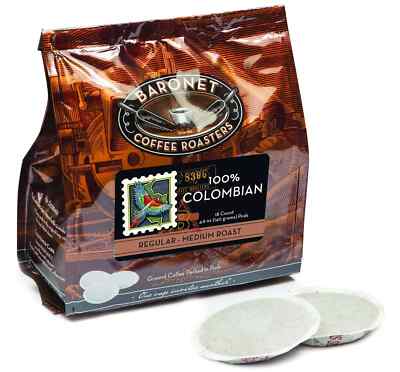 Baronet Coffee 100% Colombian Coffee Pods Bag - Regular - Medium Roast - 3 B...