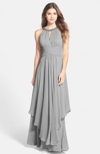 ELIZA J EMBELLISHED TIERED CHIFFON HALTER GRAY MAXI DRESS sz  0