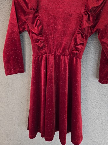 Speechless Kids Girls Dress Sz 8 Red Velvet With Sparkles Ruffles Tie Back Waist - Picture 3 of 9
