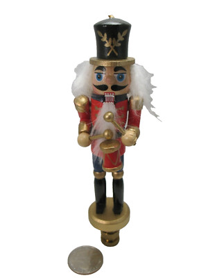 Lamp Finial Wooden Painted Navy and Red  Nutcracker Christmas Drummer #4C