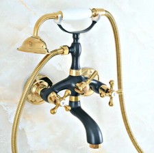 Black Gold Brass Clawfoot Bath Tub Faucet with Handshower - Wall Mount fna401