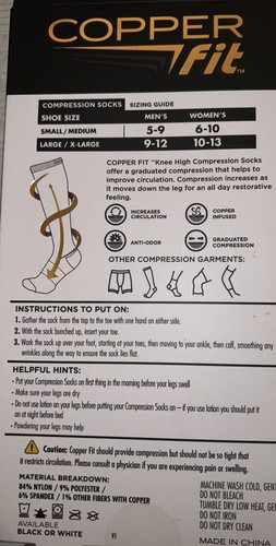 Copper Fit Energy Compression Socks Men's 5-9Women's 6-10 white - Picture 4 of 4