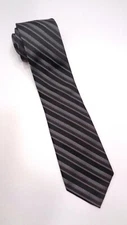 APT. 9 Men's 100% Silk Necktie Diagonal STRIPED Black/Gray/Dark Gray EUC
