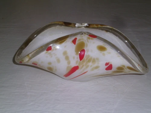 Vtg Murano Glass Lavorazione WHITE CRISTAL Italy Folded Bowl Handblown Label MCM