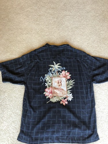 Tommy Bahama Size L Dark Blue Aloha Wahini 100% Silk Hawaiian Shirt - Picture 2 of 6