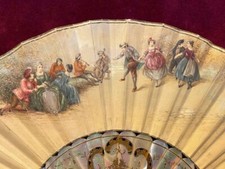 French Antique Fan Rococo Lady Design 19th Century Paris Hand Fan