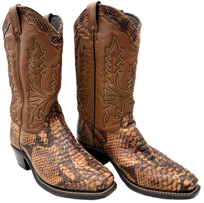 #ad Abilene Cowboy Boots Men#x27;s 8M Brown Snakeskin Pointed Toe Western Pull On $54.45