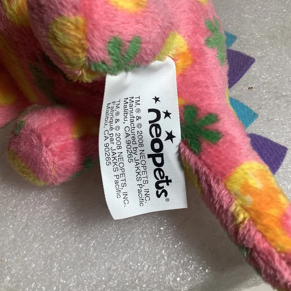 Neopets Disco Chomby Plush Dinosaur Keyquest Pink Green Yellow Jaks Pacific 2008 - Image 4 of 4