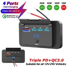 Car DC 12V-24V PD Type C USB Port Fast Charger Socket Power Outlet Panel Charge