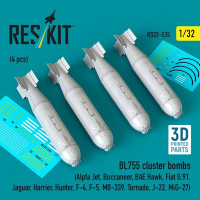BL755 Streubomben (4 Stück) Maßstab 1:32 ResKit RS32-0535 für Flugzeug Modell...