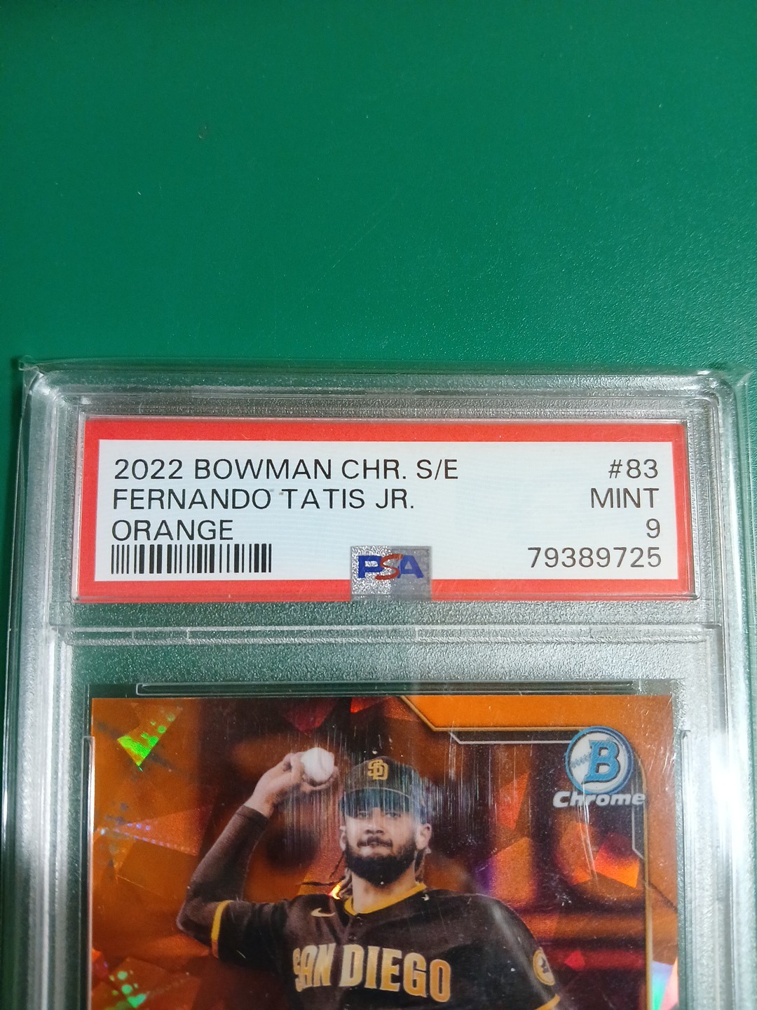 2022 Bowman Chrome Sapphire FERNANDO TATIS JR # 6 /75 ORANGE REFRACTOR PSA 9 view 2