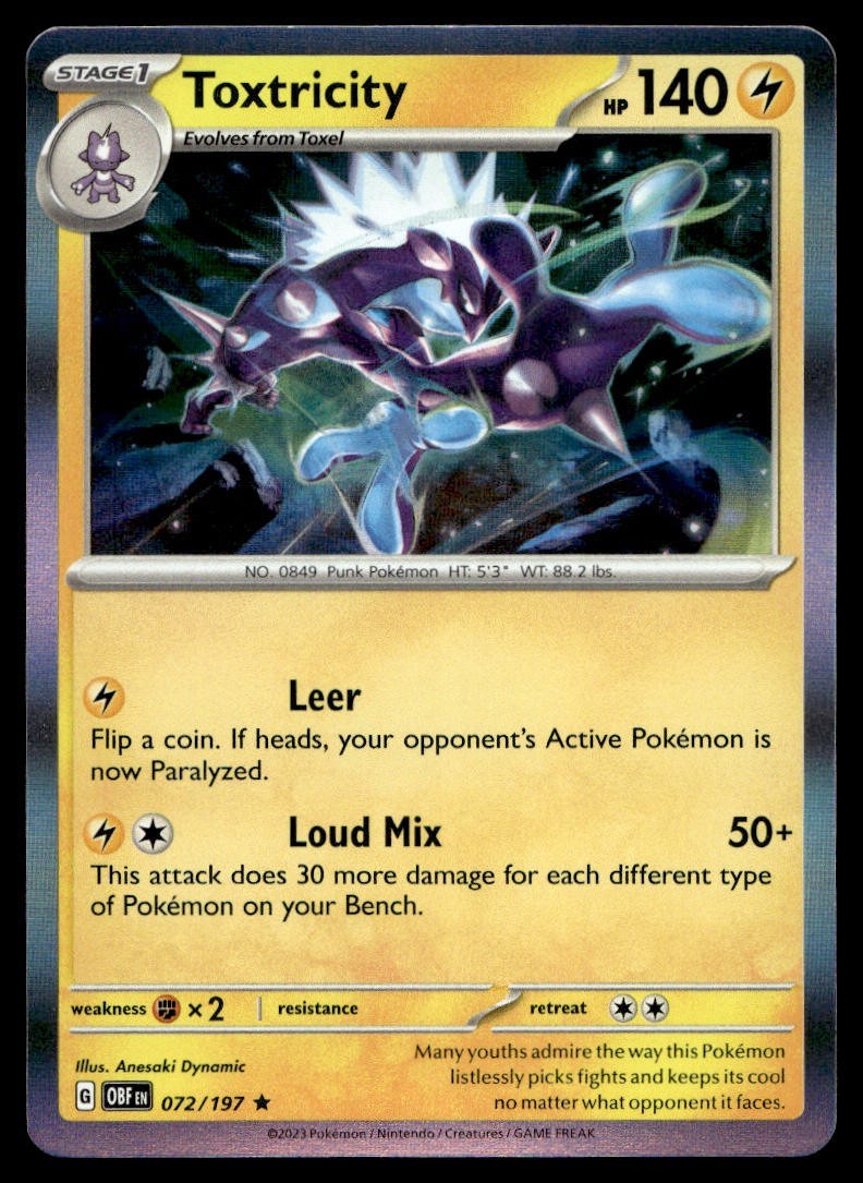 Toxtricity 72/197 Pokemon Card Obsidian Flames Rare 140 HP Holo Near Mint Pd
