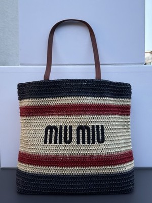 Miu Miu Damen Gewebte Tote Bag Aus Raffiabast