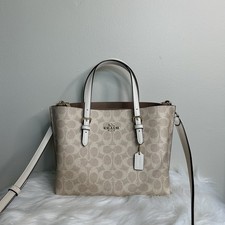 Coach Mollie Tote 25 Sand Chalk Signature Canvas Leather Bag NEW