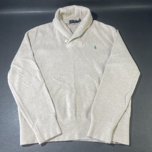 Polo Ralph Lauren Pullover Herren Gr. M creme Schalkragen zwei Knöpfe Opa