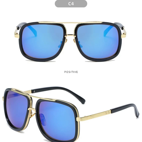 Men Fashion Sunglasses Oversized Square Gold Flat Top Frame Hip Hop Fancy Black - Afbeelding 49 van 76