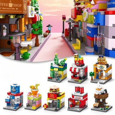 Restaurant Coffee Milk Tea Store Street View Food House Building Blocks Kit