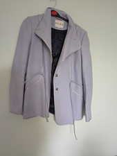 Reiss Short Wool Blend Coat Light Blue Women's  L Thin Belt Lined Pockets