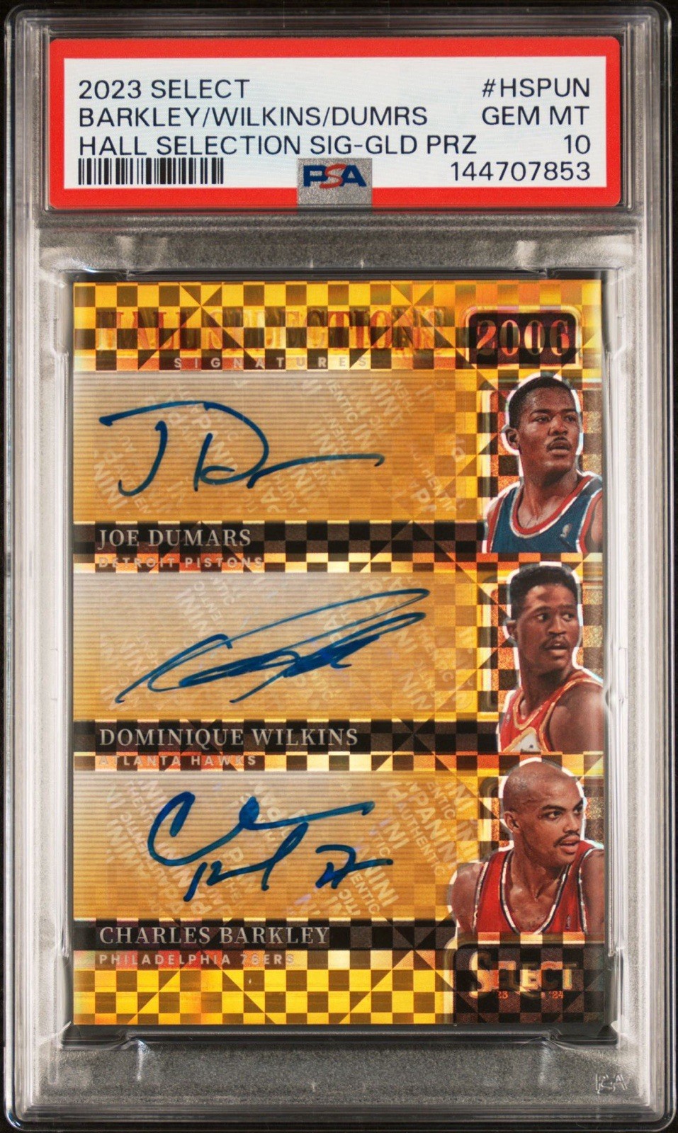 2023 Select Dumars Wilkins Charles Barkley Gold Prizm Auto 8/10 PSA 10 Pop 1/1