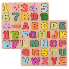 Wooden Puzzles for Toddlers, Alphabet Puzzle and Number Puzzle, Preschool Edu...
