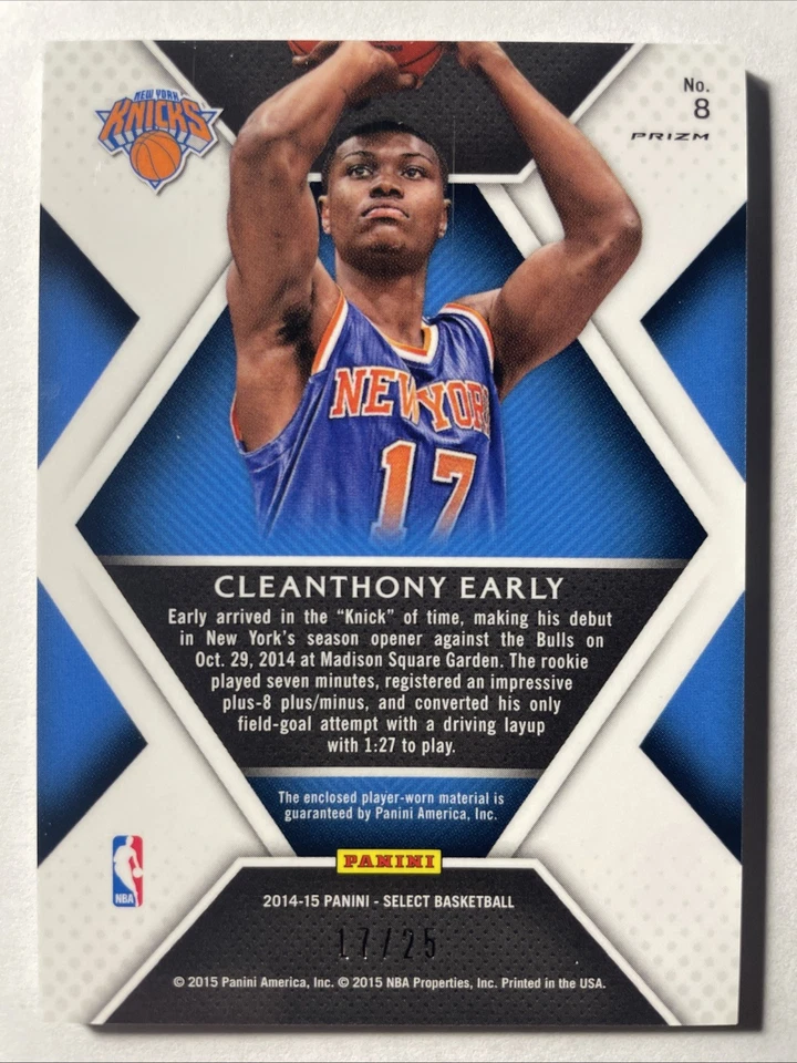 2014-15 Select CLEANTONY EARLY Rookie Swatches Tie Dye Prizm 17/25 Jersey # 1/1+ - Image 3 of 4