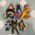 Vintage TMNT 7 Action Figure Lot Trippy Don Mikey Bebop Yojimbo Motorcycle READ