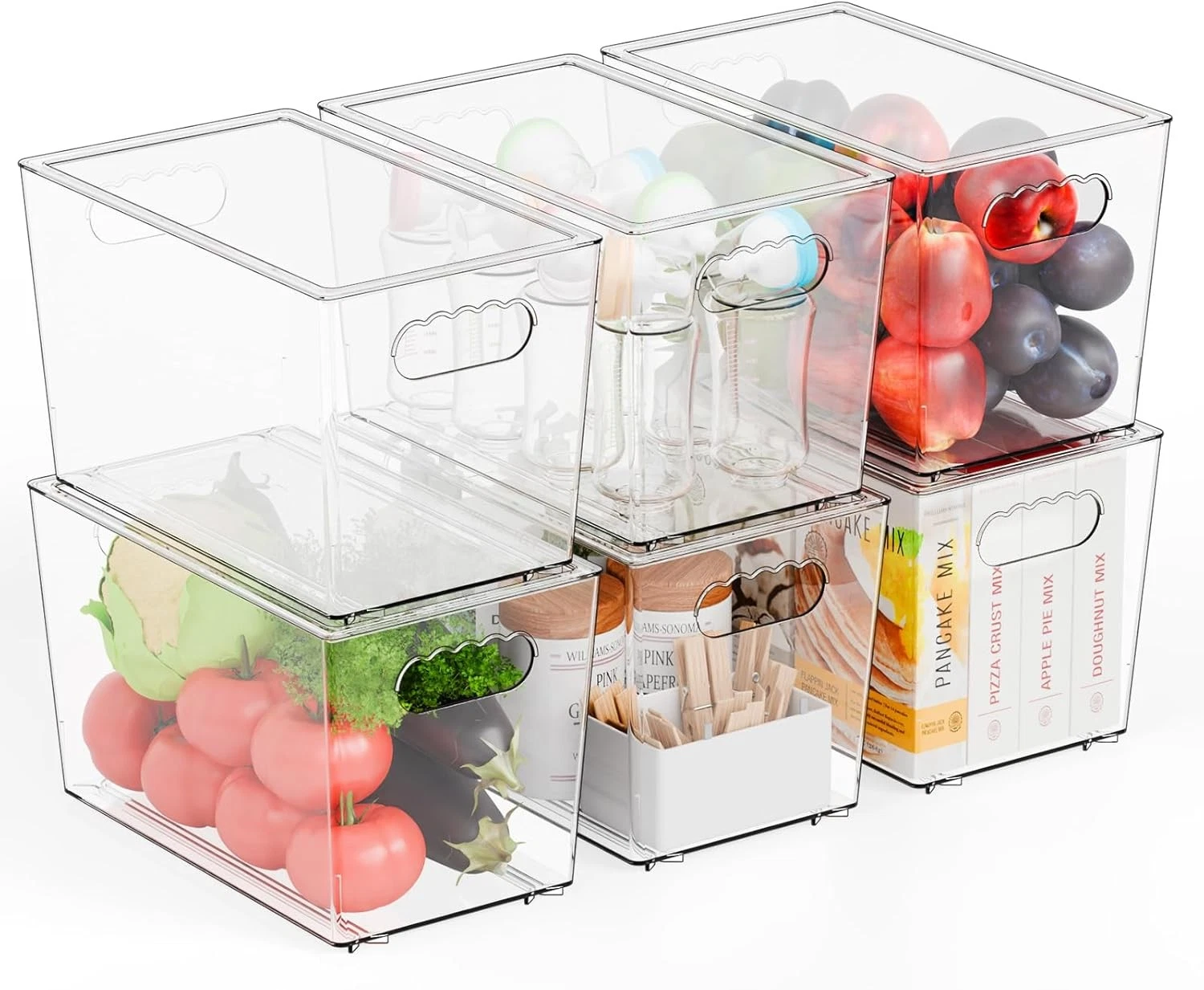 6 Pack Large Stackable Clear Storage Bins W/ Lids,BPA FREE Pantry Organizers &