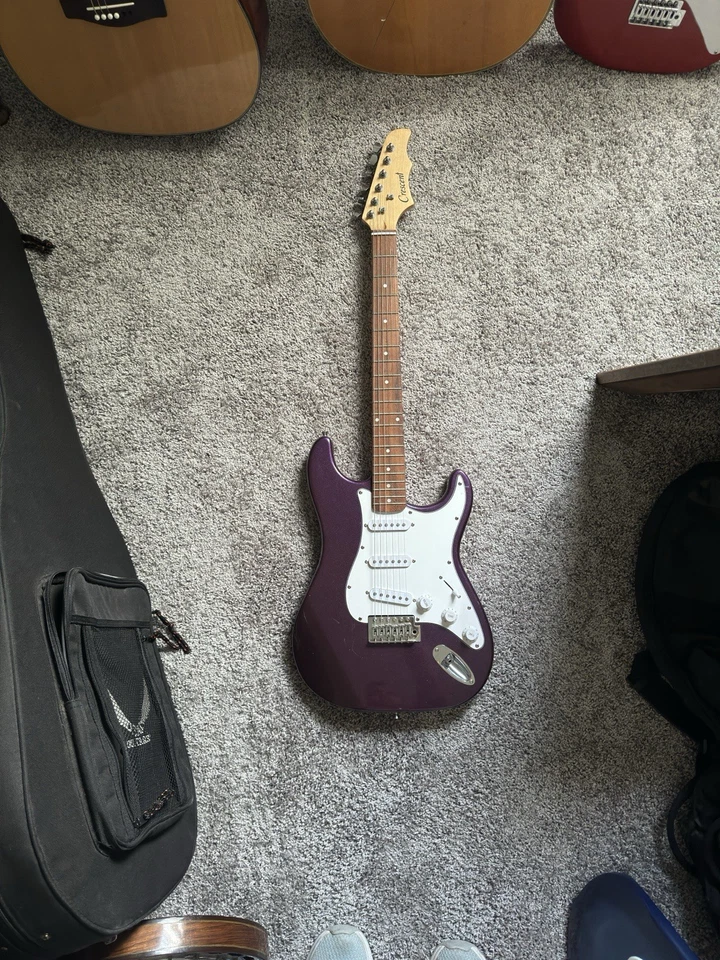 Guitarra Eléctrica Media Luna Púrpura 6 Cuerdas Cuerpo Sólido Palisandro Diapasón Foto 3 de 4