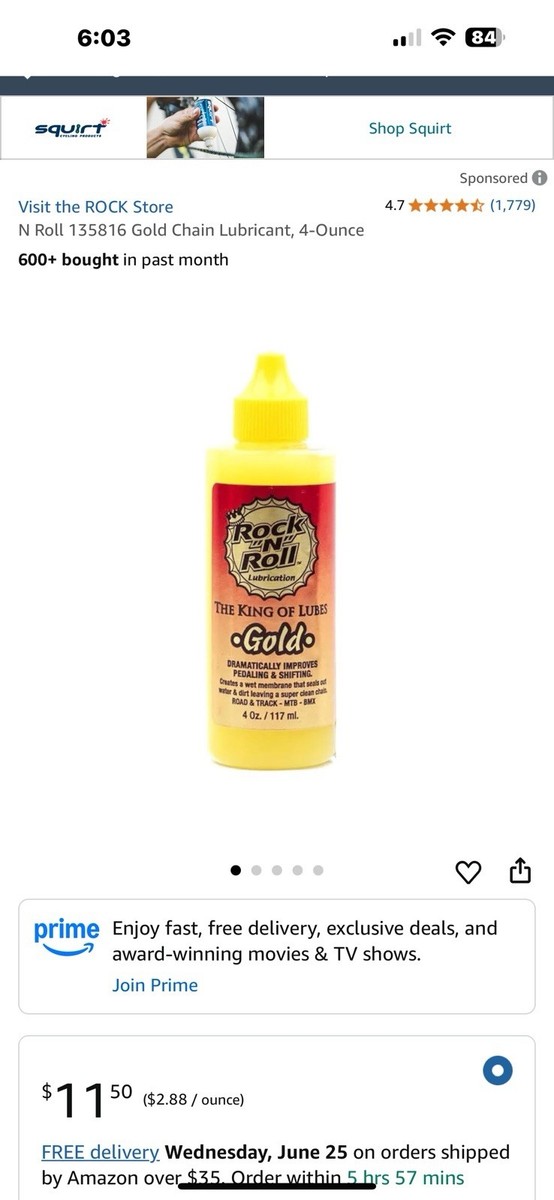 Rock N Roll Gold Lube oz Bike Chain Lubricant Squeeze Bottle