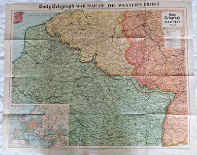 2x Vintage Daily Telegraph Maps  Weltkarte  &  Kriegskarte Westfront Nr.2 um 1916