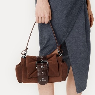 Vivienne Westwood Hazel Treasure Handbag Suede Chocolate Brown