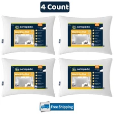 (4 pack) Sertapedic Won't Go Flat Bed Pillow, Standard/Queen