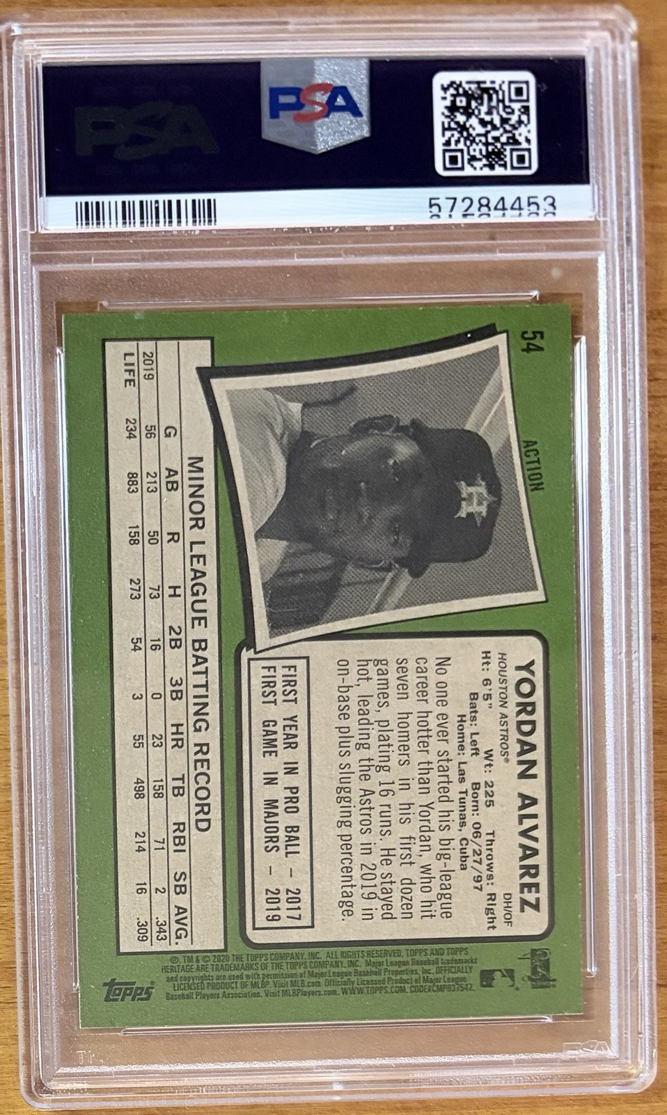 2020 Topps Heritage - Action Variation Yordan Alvarez #54 Rookie PSA 10 view 2