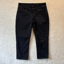 Talbots Jeans Women Size 4 Petite 27 Black Signature Crop Denim Double Button