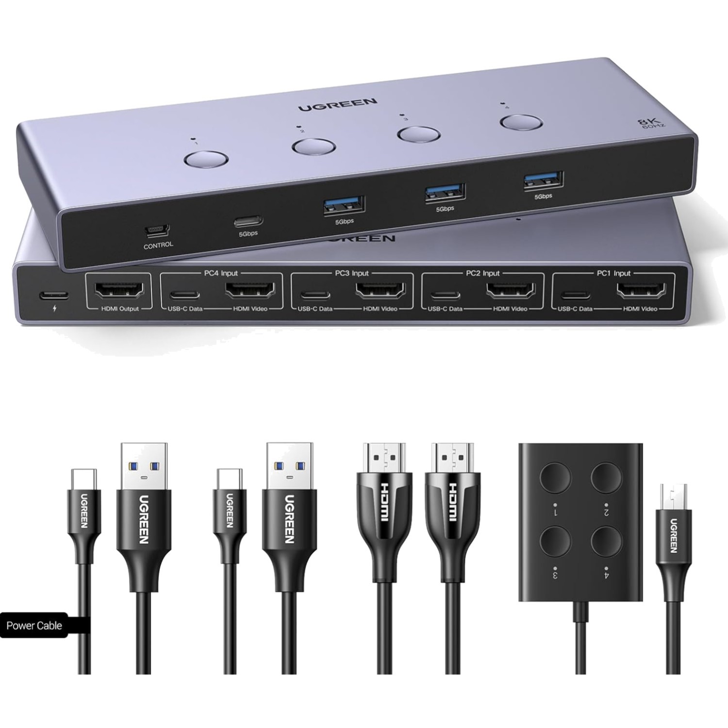 Commutateur KVM UGREEN HDMI 8K boîtier métallique haute performance pour écran 240Hz