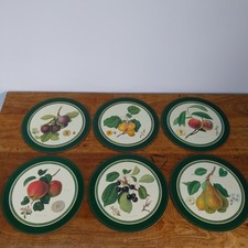 Vintage Pimpernel RHS Hooker Fruits Round Placemats x 6 Circular Cork
