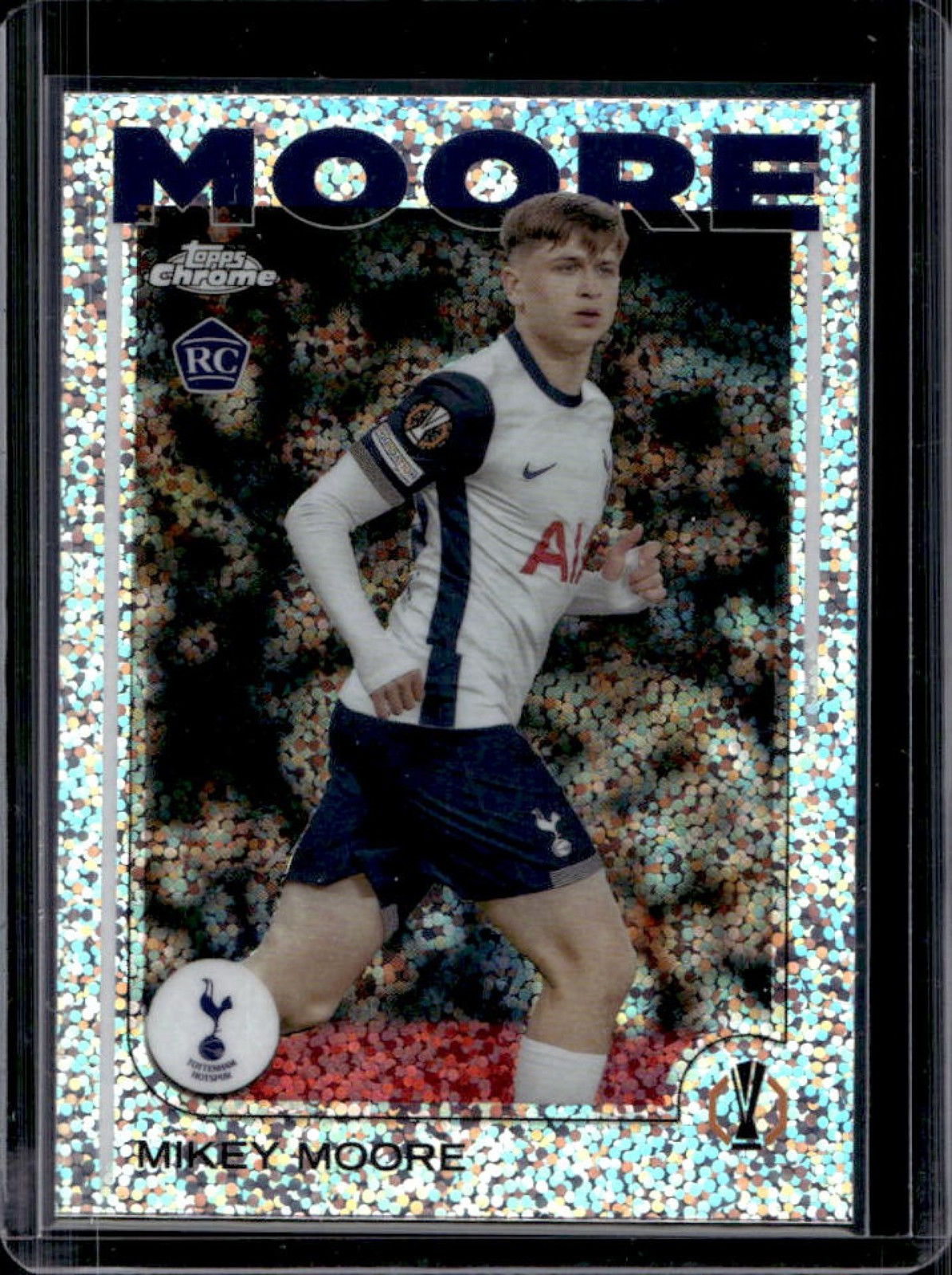 2024-25 Topps Chrome UEFA Mikey Moore RC Speckle Refractor Rookie #199 Tottenham