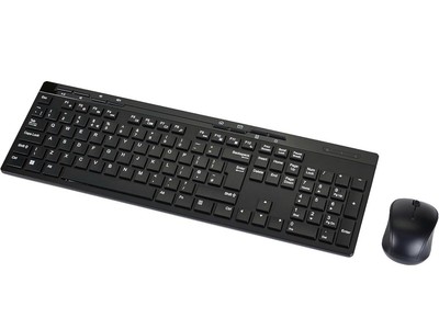 Kabellose Tastatur- und Mauskombination in Originalgröße, schwarz. Ohne Batterien