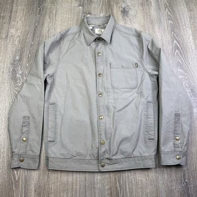 Marine Layer Canvas Jacket Stripe Lined Workwear Coat grey Button Snap
