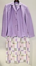 X1  NEW Travis Ayers 10 - 100% Silk Purple Blazer & Pastel Checks Skirt Suit