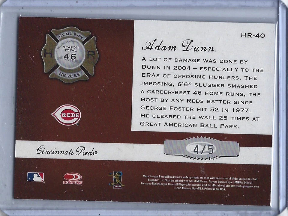 2005 Donruss Classics Adam Dunn Home Run Heroes #40 Signature Auto #4/5  - Imagem 2 de 2