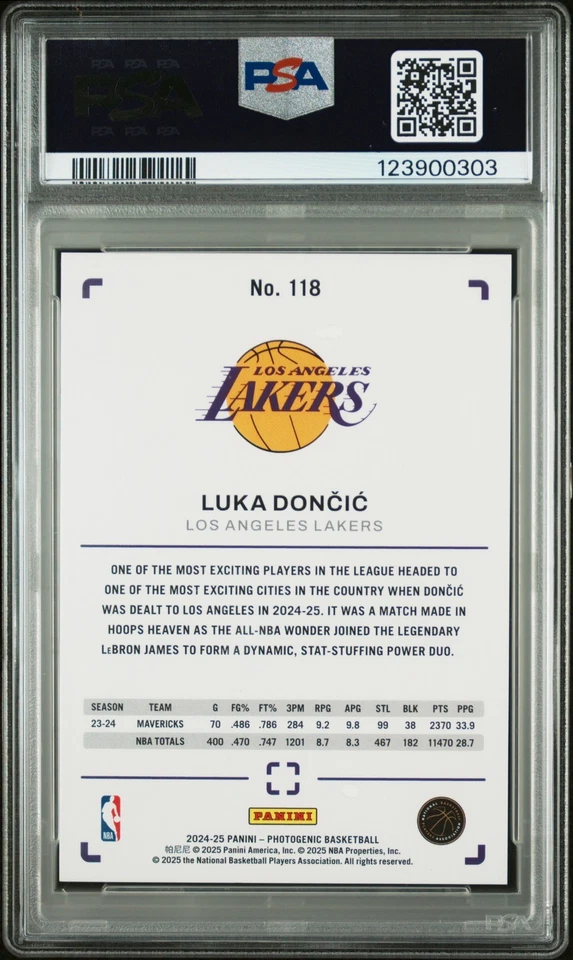 2024-25 Panini PhotoGenic Luka Doncic #118 cuñas/49 PSA 10 gemas como nuevas Lakers Foto 2 de 2