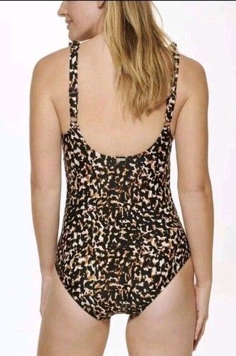 Dkny ANIMAL PRINT Ruffle Neck One-Piece Swimsuit Sz M NWT - Picture 2 of 5