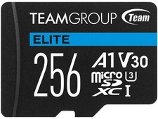 Team Group 256GB Elite microSDXC UHS-I U3, V30, A1, 4K UHD Micro SD Card with SD