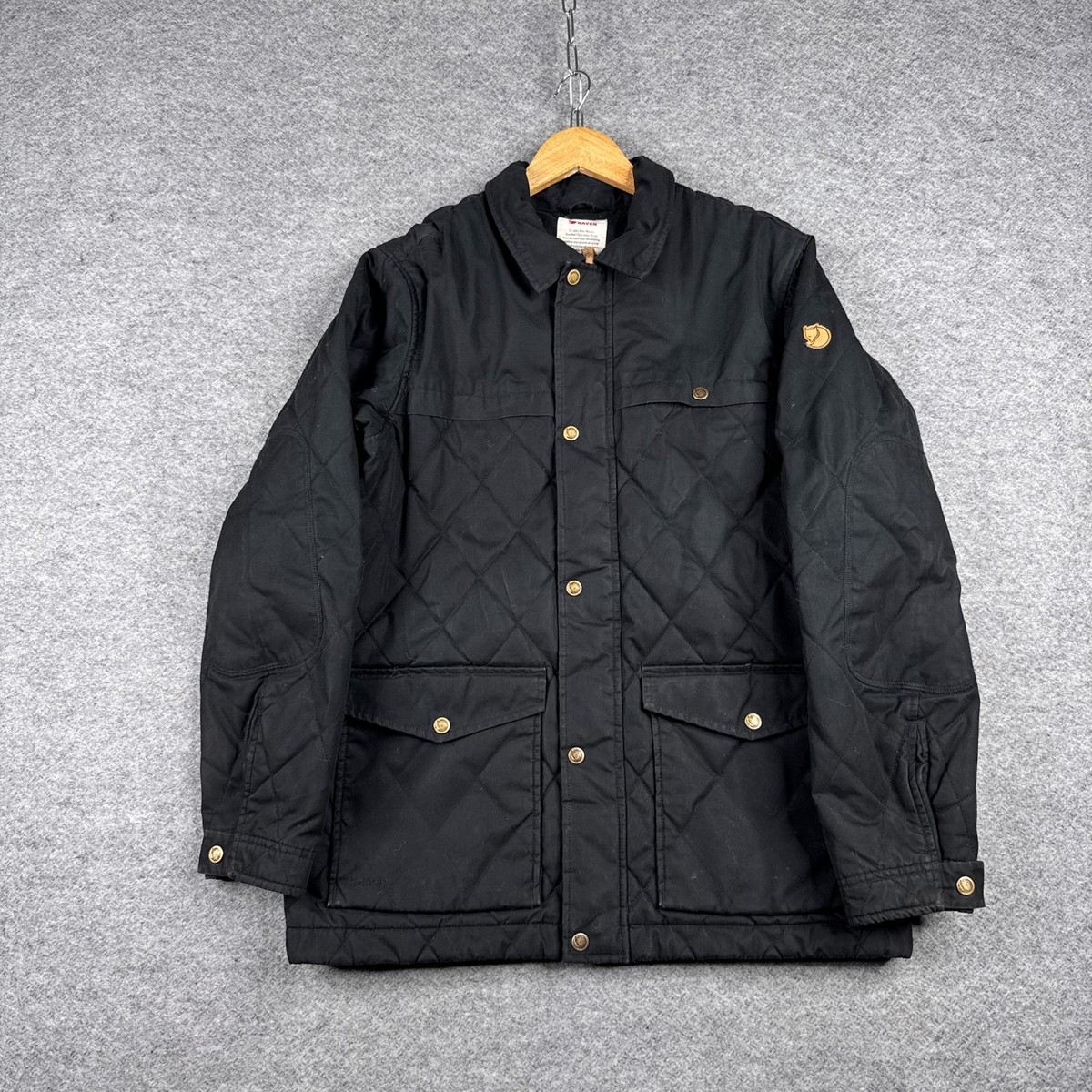 Fjallraven Jacket Mens Medium M Black Ovik Wool Padded Quilted Chore G1000